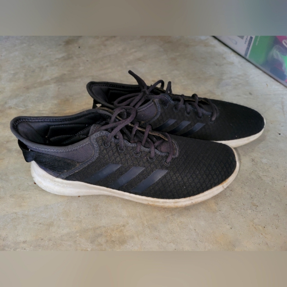 Adidas Black and White Sneakers with Breathable Mesh and Low-Top Design